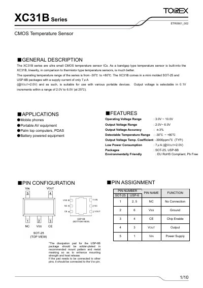 Torex XC31B Series CMOS Temperature Sensor Datasheet - cover page