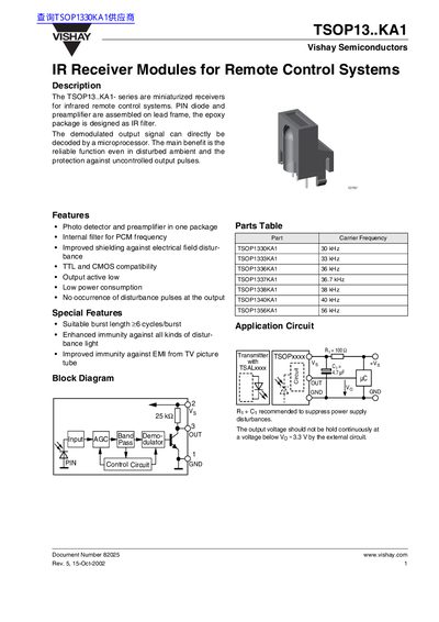 Vishay TSOP13..KA1 Series IR Receiver Modules Datasheet - cover page