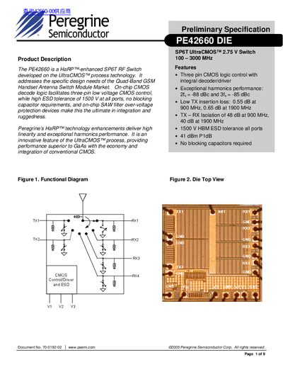 Peregrine Semiconductor PE42660 Preliminary Specification - cover page