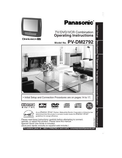 Panasonic PV-DM2792 TV/DVD/VCR Combination Operating Instructions - cover page