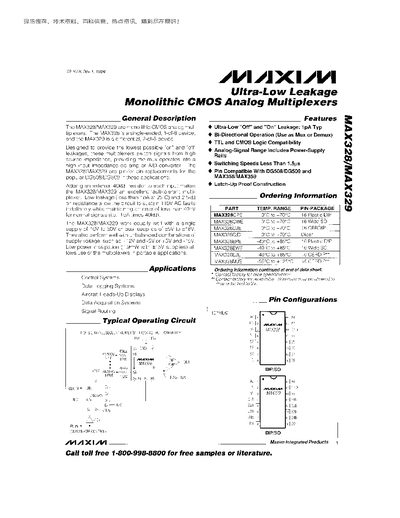 Maxim MAX328/MAX329 Analog Multiplexer Datasheet - cover page