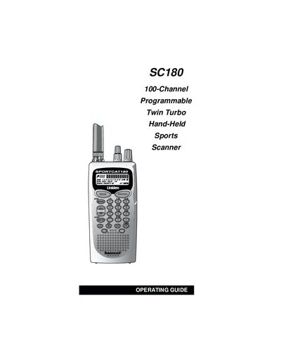 Uniden SC180 SportCat Twin Turbo Sports Scanner Operating Guide - cover page