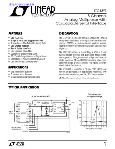 Linear Technology LTC1391 8-Channel Analog Multiplexer Datasheet - cover page
