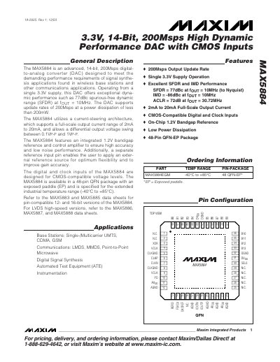 Maxim MAX5884 DAC Datasheet - cover page