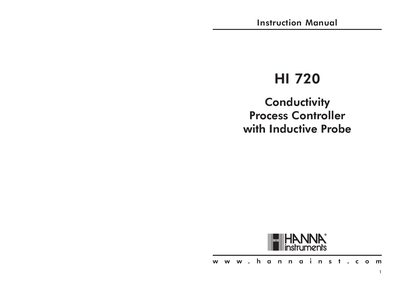 Hanna Instruments HI 720 Conductivity Process Controller Instruction Manual - cover page