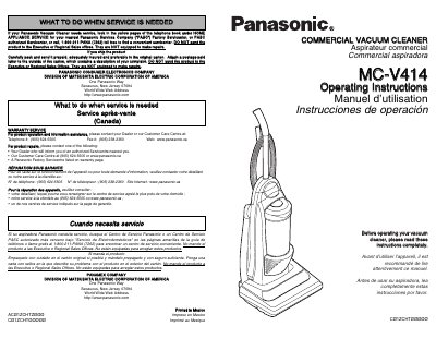 Panasonic MC-V414 Commercial Vacuum Cleaner Operating Instructions - cover page