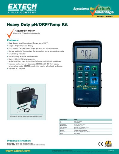 EXTECH 407228-Kit ....Heavy Duty pH/ORP/Temp Kit 407228-NIST ..Heavy Duty pH/ORP/Temp Kit with NIST Certificate Application Note - cover page