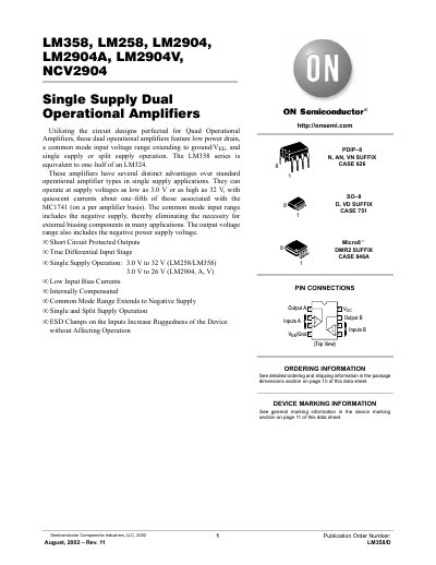 ON Semiconductor LM358 LM258 LM2904 LM2904A LM2904V NCV2904 handbook - cover page