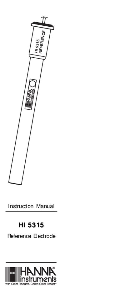Hanna Instruments HI 5315 Reference Electrode Instruction Manual - cover page