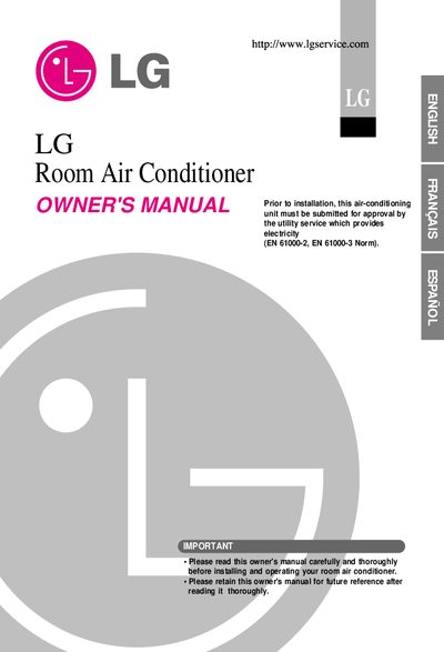 LG Room Air Conditioner Owner's Manual - cover page