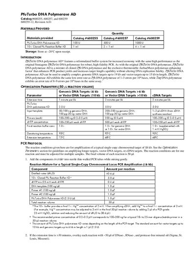 Agilent PfuTurbo DNA Polymerase AD Product Information Sheet - cover page