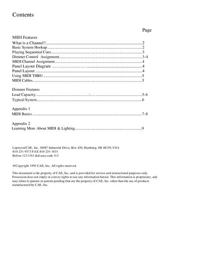 CAE LD-360M MIDI Dimmer Pack User Manual - cover page