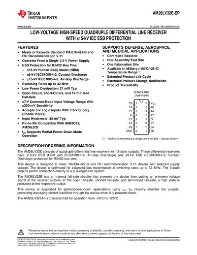 Texas Instruments AM26LV32E-EP Datasheet - cover page