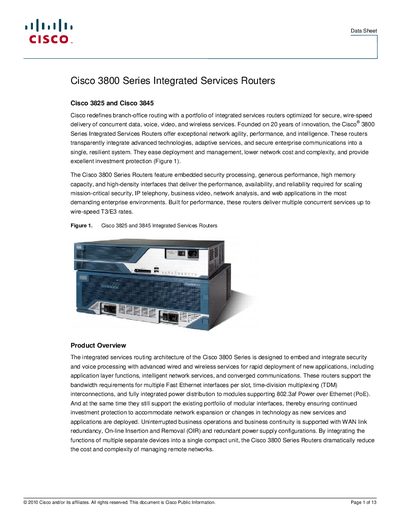 Cisco 3800 Series Integrated Services Routers Data Sheet - cover page