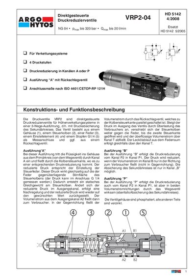 Argo-Hytos VRP2-04 Pressure Reducing Valve Datasheet - cover page