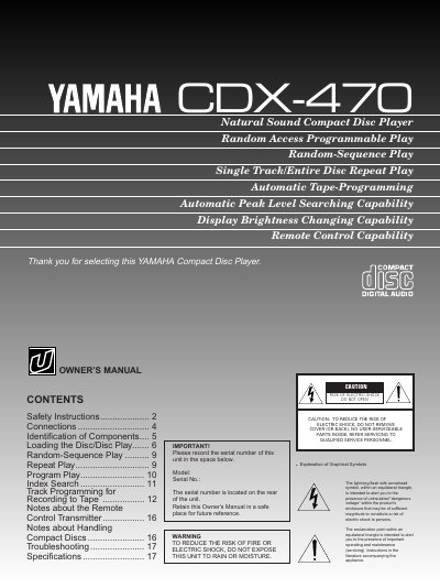 YAMAHA CDX-470 OWNER'S MANUAL - cover page