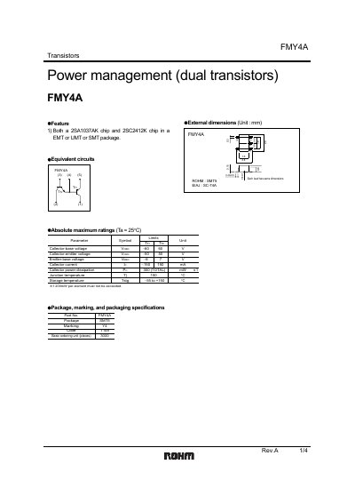 ROHM FMY4A Transistor Datasheet - cover page