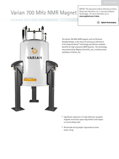 Varian 700 MHz NMR Magnet Product Leaflet - cover page