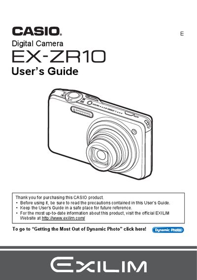 Casio EX-ZR10 Digital Camera User's Guide - cover page