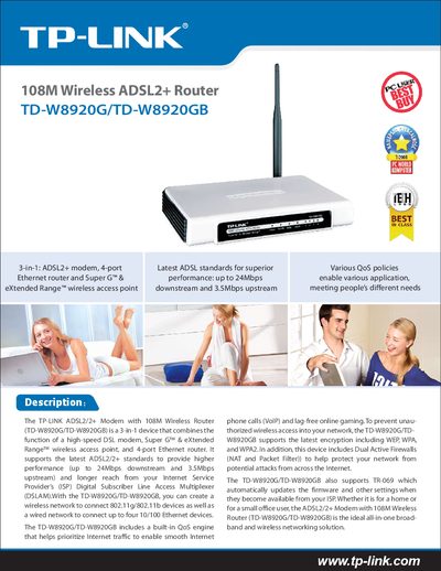 TP-Link TD-W8920G/TD-W8920GB Installation Guide - cover page