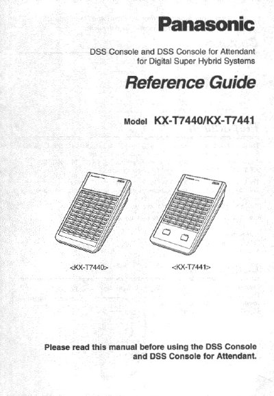 Panasonic KX-T7440/KX-T7441 DSS Console Reference Guide - cover page