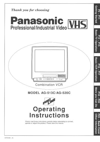 Panasonic AG-513C/AG-520C Combination VCR Operating Instructions - cover page
