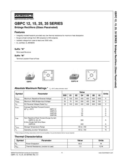 Fairchild GBPC 12, 15, 25, 35 SERIES Datasheet - cover page