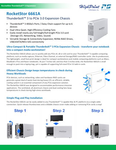 HighPoint RocketStor 6661A Thunderbolt 3 PCIe Expansion Chassis Product Leaflet - cover page