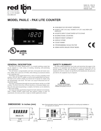 RED LION CONTROLS - 1 AVAILABLE IN 6 OR 8-DIGIT VERSIONS 6-DIGIT 0.56\