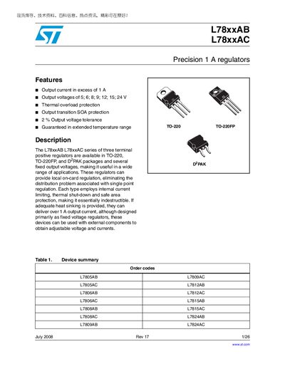 STMicroelectronics L78xxAB/L78xxAC Datasheet - cover page