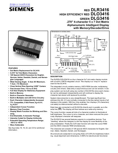 SIEMENS RED DLR3416 HIGH EFFICIENCY RED DLO3416 GREEN DLG3416 .270