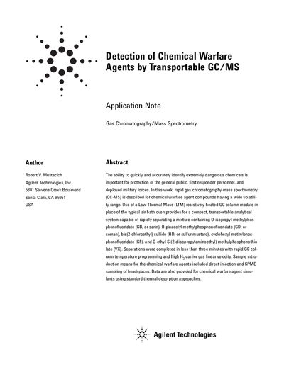 Agilent 5975T GC/MSD Detection of Chemical Warfare Agents Application Note - cover page