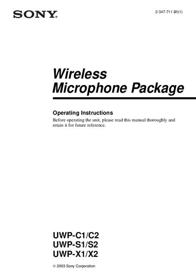 Sony UWP-C1/C2/UWP-S1/S2/UWP-X1/X2 Wireless Microphone Package Operating Instructions - cover page