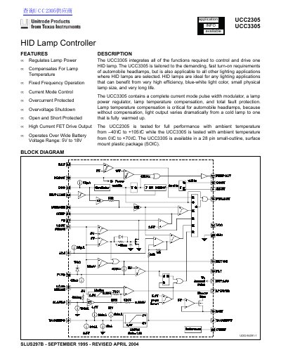 Unitrode UCC2305/UCC3305 HID Lamp Controller Datasheet - cover page