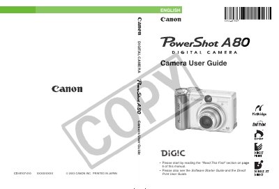 Canon PowerShot A80 Camera User Guide - cover page