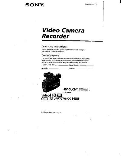Sony CCD-TRV95/99 Camcorder User Manual - cover page