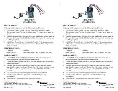 Pentair RLYSC Relay Kit Installation Guide - cover page
