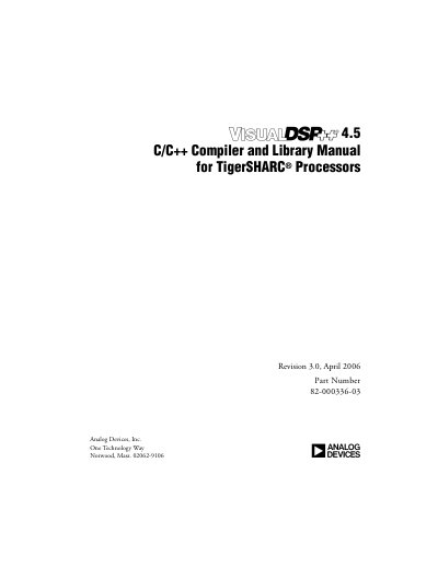 Analog Devices VisualDSP++ 4.5 C/C++ Compiler and Library Manual for TigerSHARC Processors - cover page