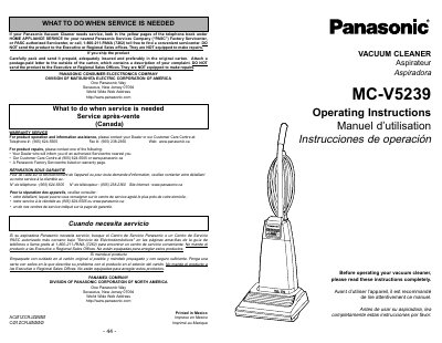 Panasonic MC-V5239 Vacuum Cleaner Operating Instructions - cover page