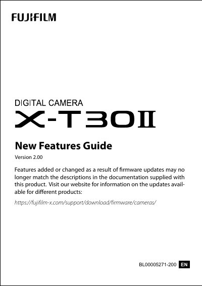 Fujifilm X-T30 II Firmware Version 2.00 New Features Guide - cover page
