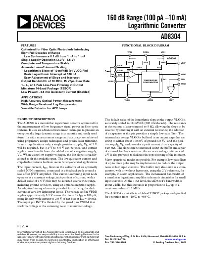Analog Devices AD8304 Logarithmic Converter Datasheet - cover page
