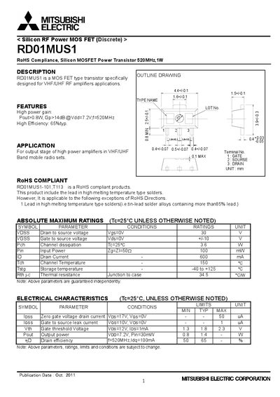 MITSUBISHI RD01MUS1 Manual