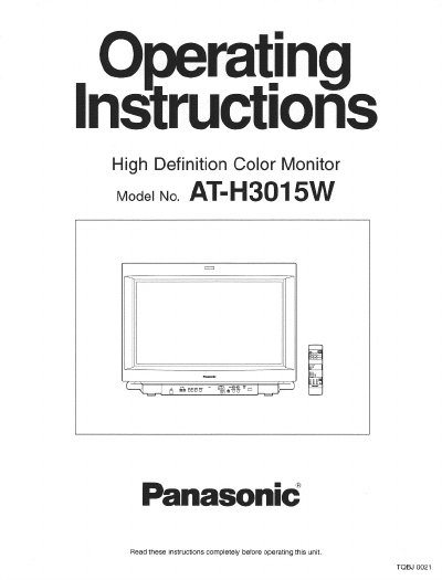 Panasonic AT-H3015W High Definition Color Monitor Operating Instructions - cover page