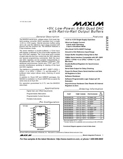 Maxim Integrated MAX534 8‑Bit Quad DAC Datasheet - cover page