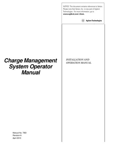 Agilent Charge Management System Operator Manual - cover page