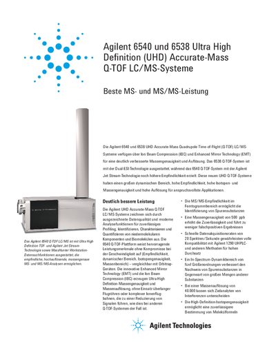 Agilent 6540 and 6538 UHD Accurate-Mass Q-TOF LC/MS Systems Product Leaflet - cover page