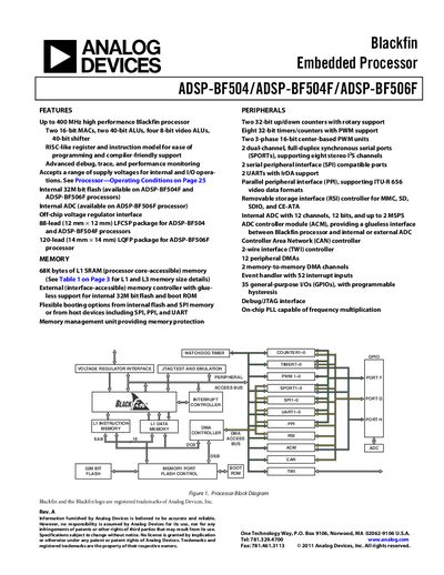Analog Devices ADSP-BF506F Blackfin Processor Datasheet - cover page
