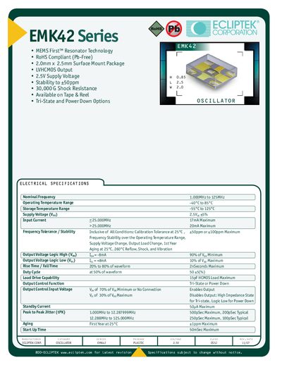 ECLIPTEK EMK42 Series MEMS Oscillator Datasheet - cover page