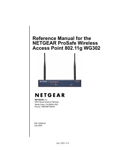 NETGEAR ProSafe Wireless Access Point 802.11g WG302 Reference Manual - cover page