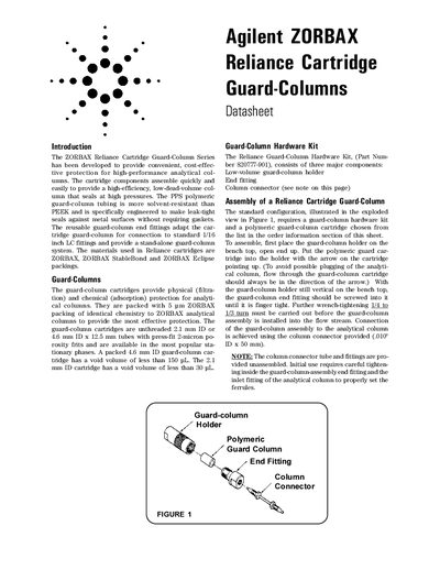 Agilent ZORBAX Reliance Cartridge Guard-Columns Datasheet - cover page